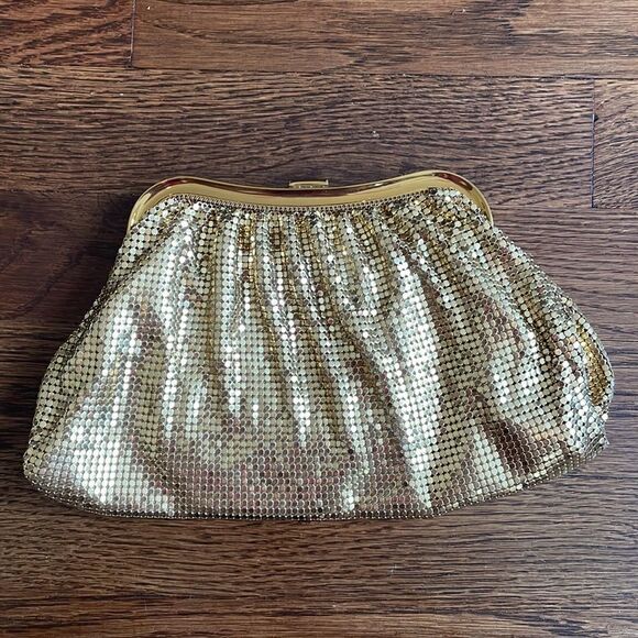 Vtg 50s/60s Whiting & Davis gold metal mesh evening bag - Picture 5 of 8